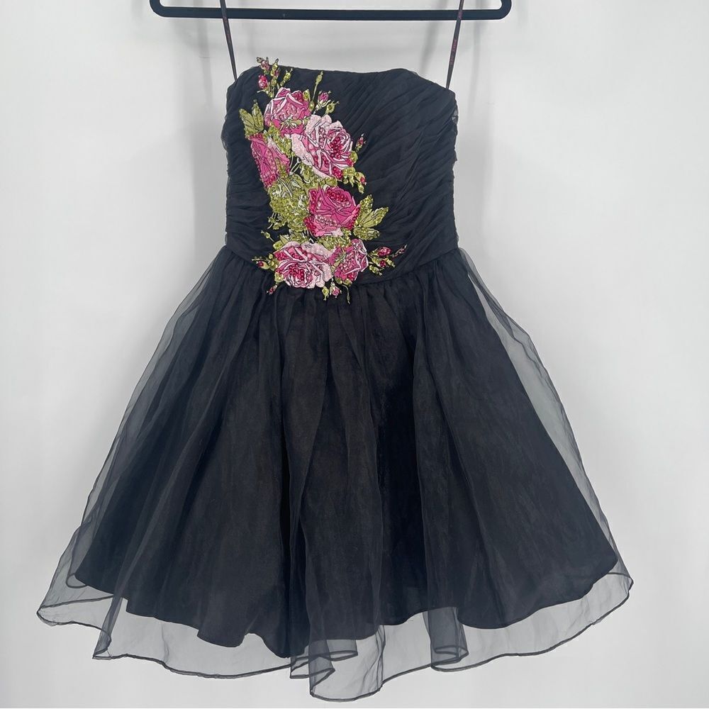 Betsey Johnson Gramercy Black Tulle & Roses Dress